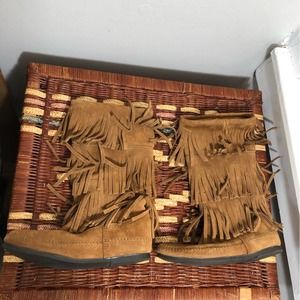 Minnetonka Tall Layered Fringe Moccasins 7